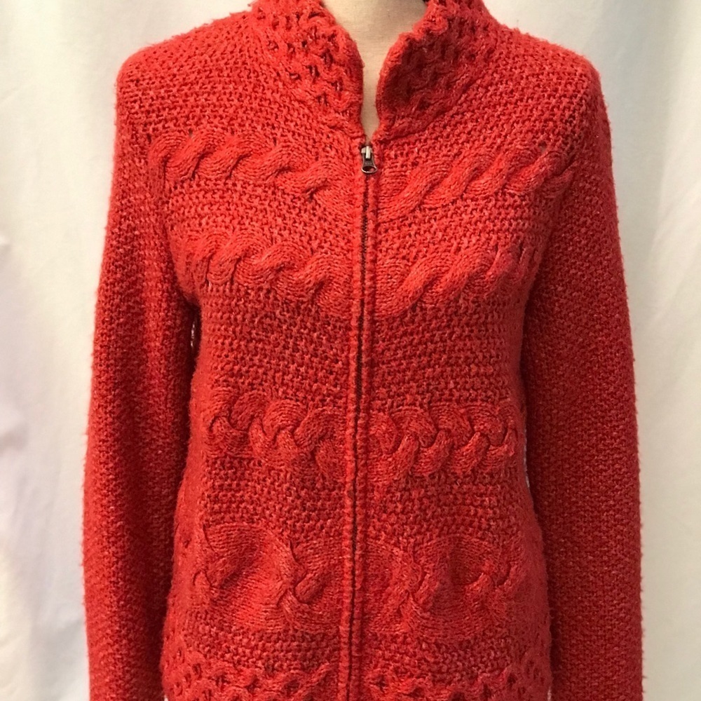 J Jill Cable Knit Zip Cardigan Sweater Size Small